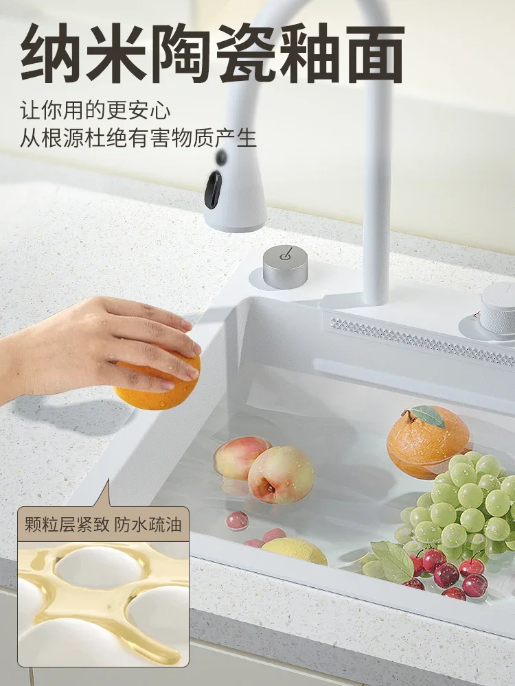 Sink Nano Stainless Steel Kitchen Household Large Single Sink White Washing Basin Left Side Water