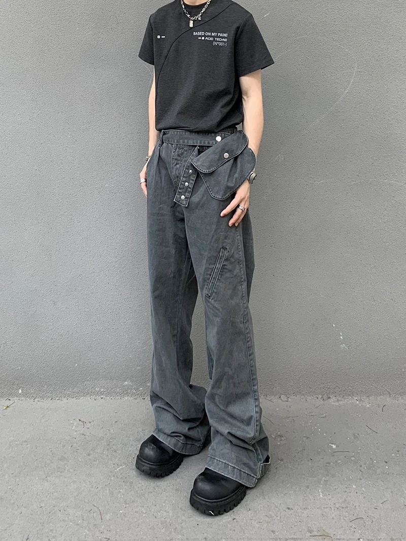 

Venxgen American Retro Waist Bag Workwear Jeans Men Straight Leg Waed Vintage Flared Long Trousers Trendy Cotton Polyester