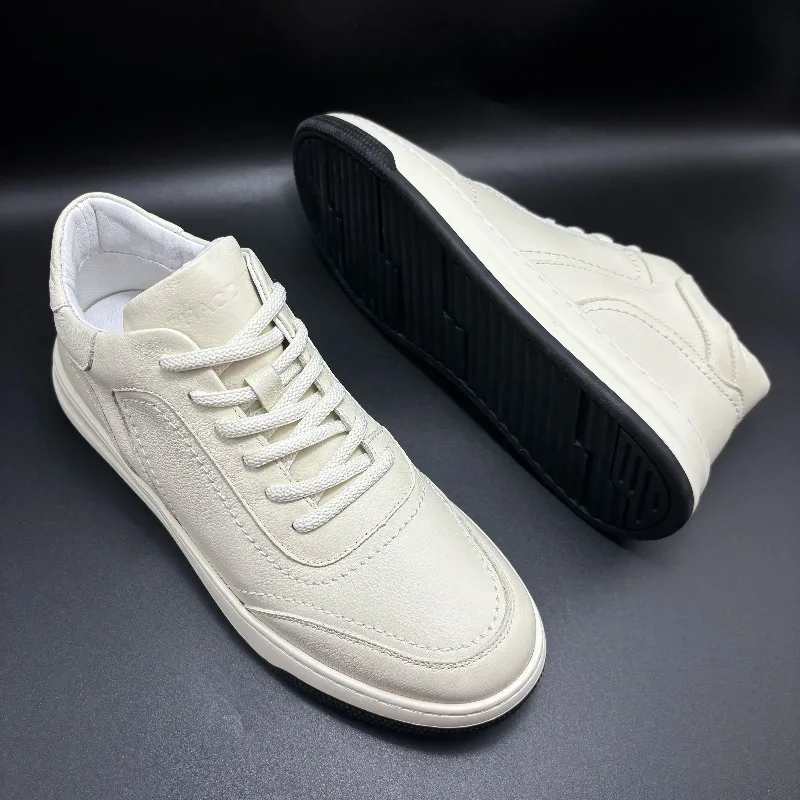 Designer Luxury Cowhide Men's Shoes Genuine Leather White Sports Casual High-end Flat Work Walking High Quality Shoes Male