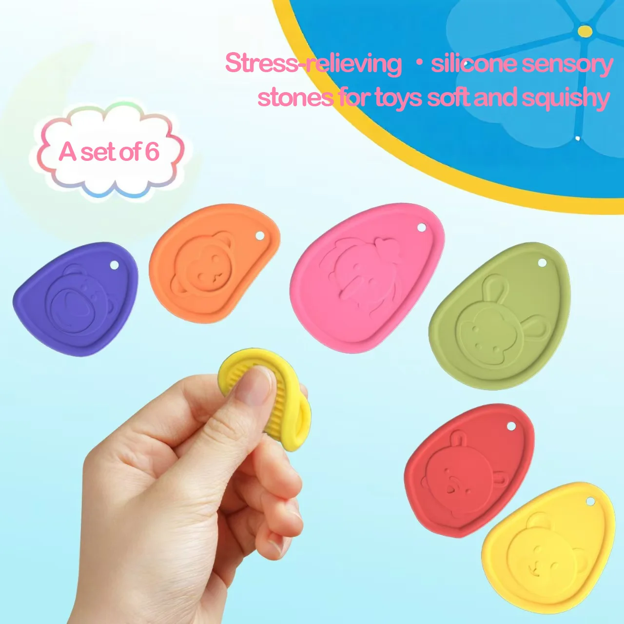 Fidget Sensory Toys for Kids Adults 6 PC Silicone Worry Stone for Autism ADHD Teens Silent Calm Down Toy Quiet Fidgets Stress It