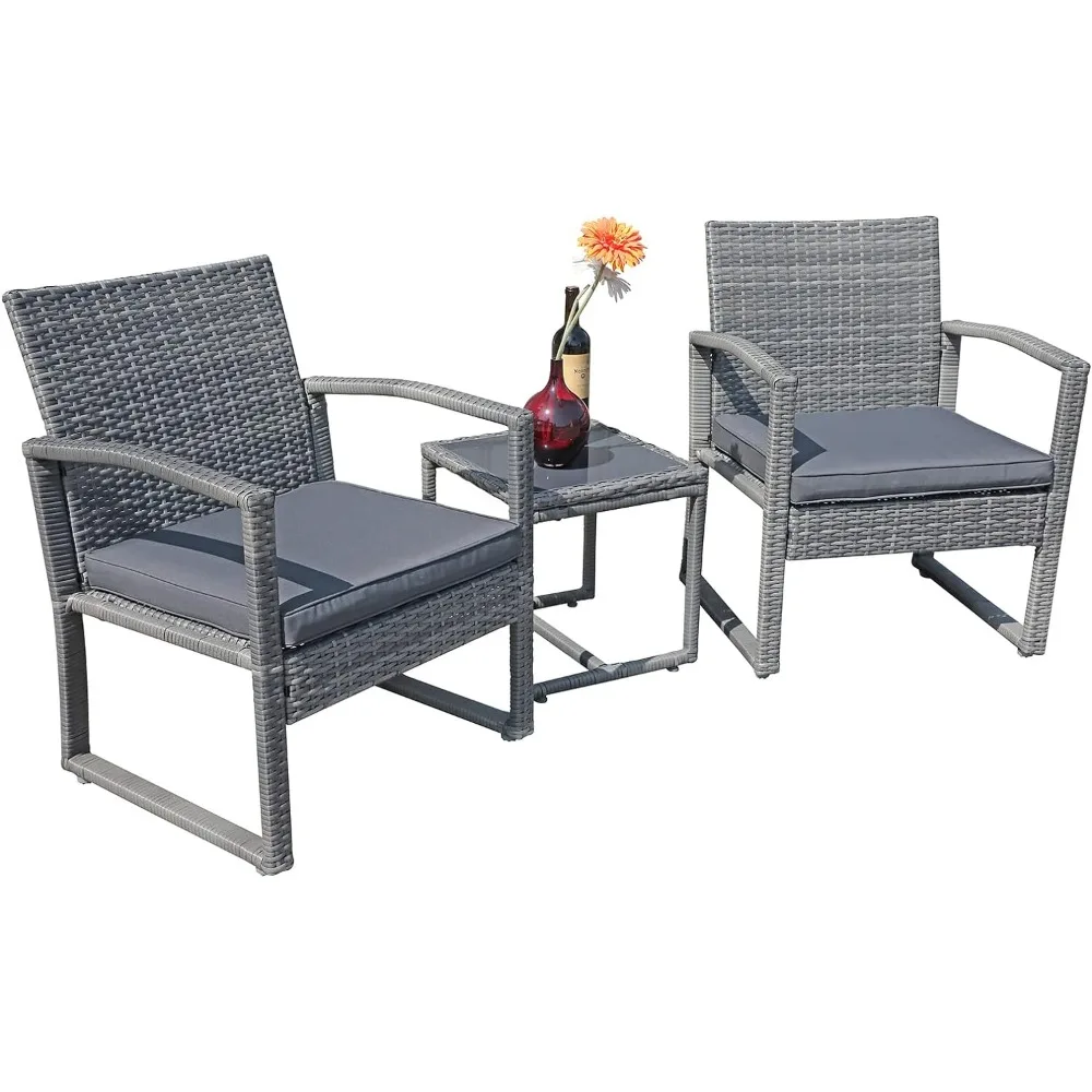 

Outdoor Patio Furniture Conversation Set, Rattan Chair Set With Coffee Table, For Garden, Balcony, Backyard