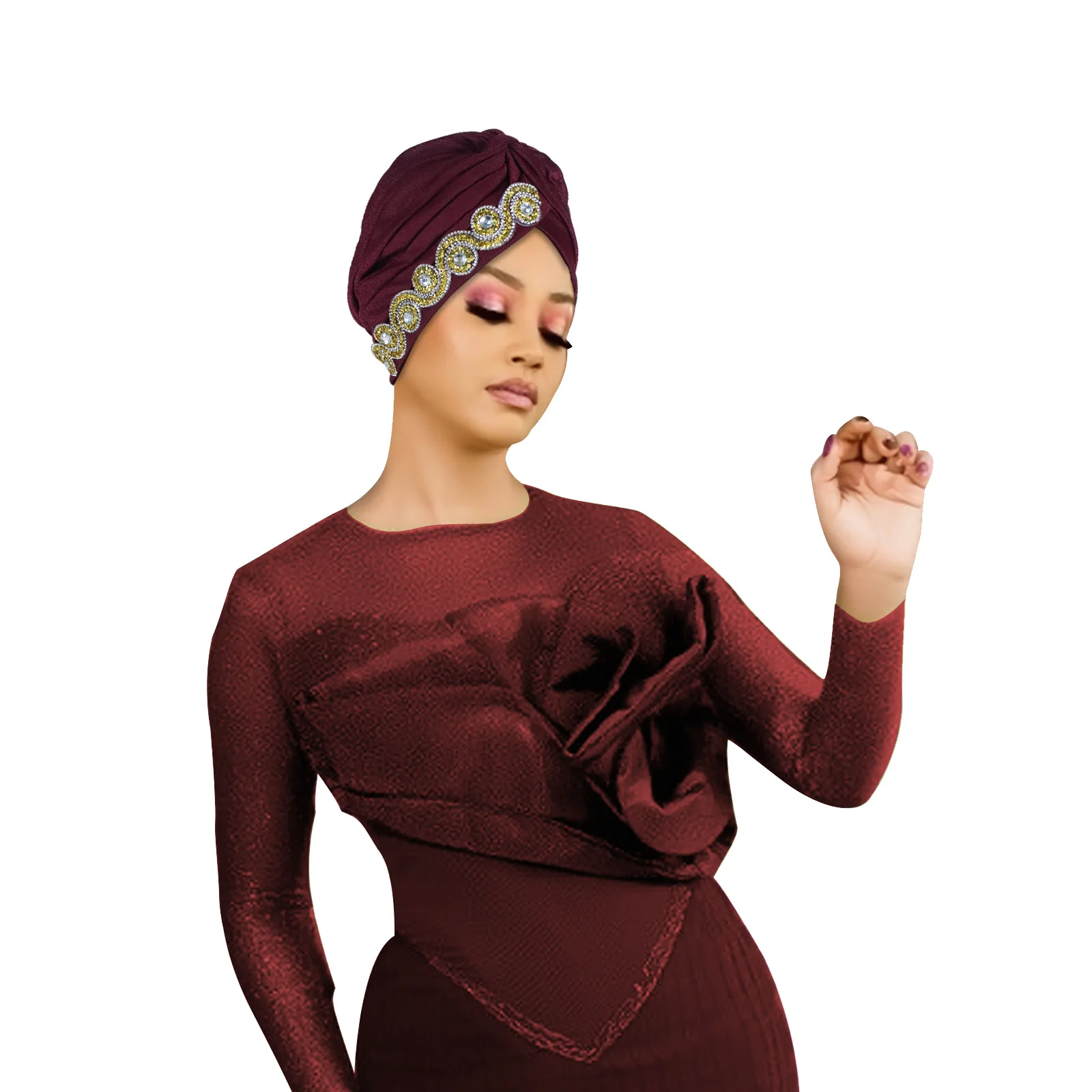 Nigerian Auto Gele Headtie Muslim Hijab Women Chemo Cap Diamonds Turban African Indian Headscarf Bonnet Wedding Head Wrap Hat