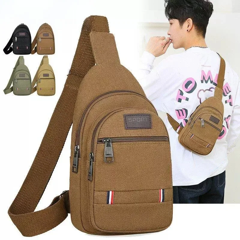 Durable Wear-Resistant Canvas Tool Bag Portable Men's Workwear Utility Pouch Soft Handle Zipper Closure Casual Style