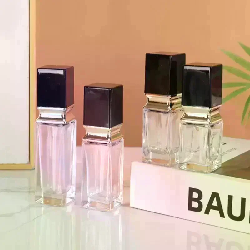 15-40ml Empty Pump Bottle Glass Liquid Foundation Container Makeup Transparent Square Refillable Bottle Portable Pump Bottle