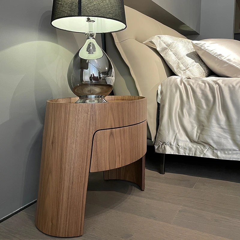 Italian Light Luxury Walnut Bedside Cabinet Modern minimalist Designer MORFEO Oval Home Minimalist Bedside Cabinet