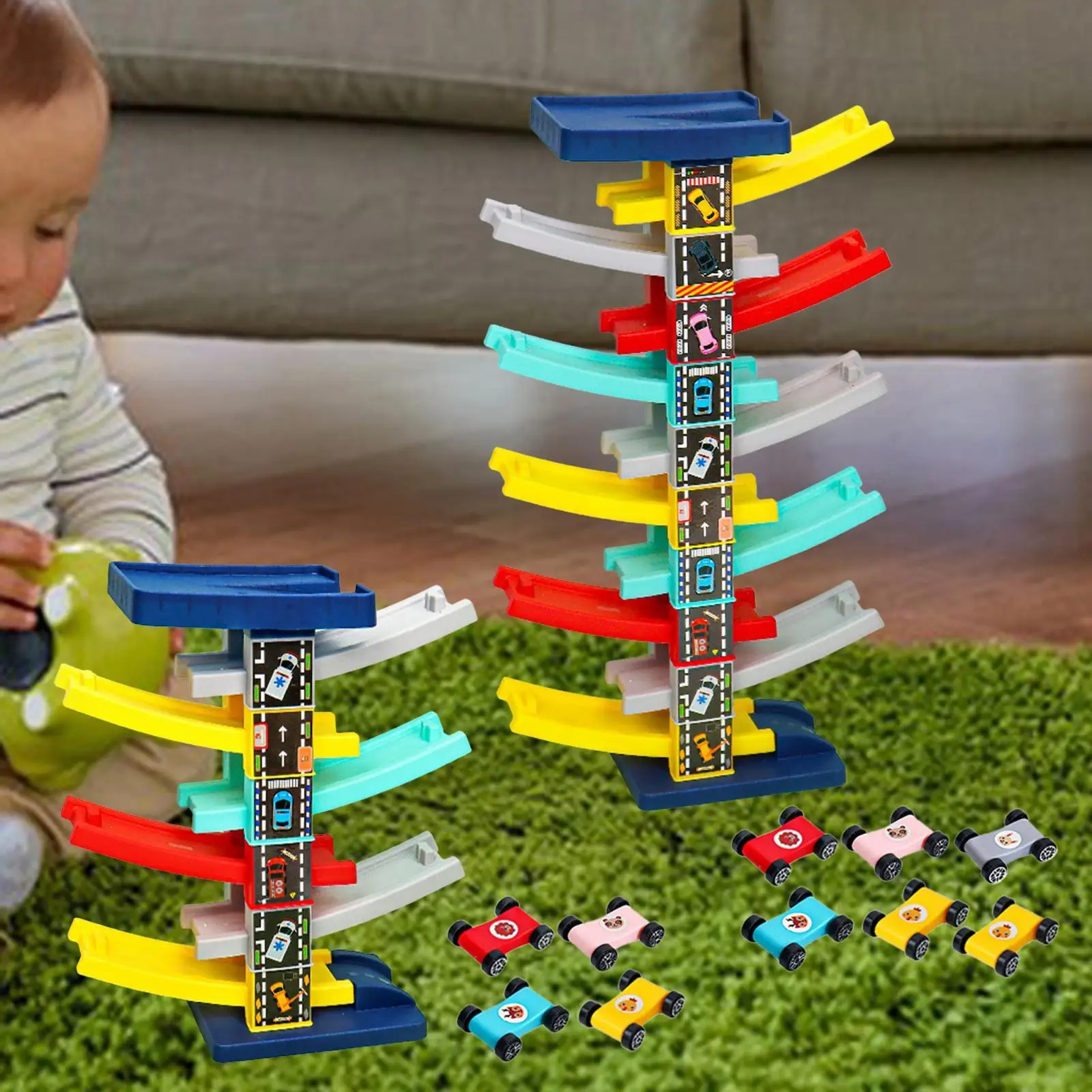 Car Ramp Racer Toy Vehicle Set, Educational Activity for Kids, Inertia Toy,