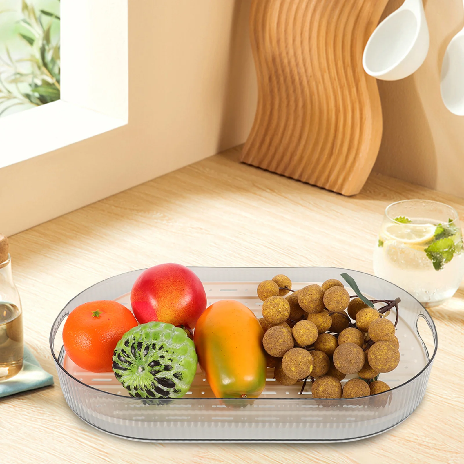 

Large Oval Pet Drip Serving Tray For Coffee Tea Dessert Fruit Platter Home Party Draining Board Tray Kitchen Bar Accessory