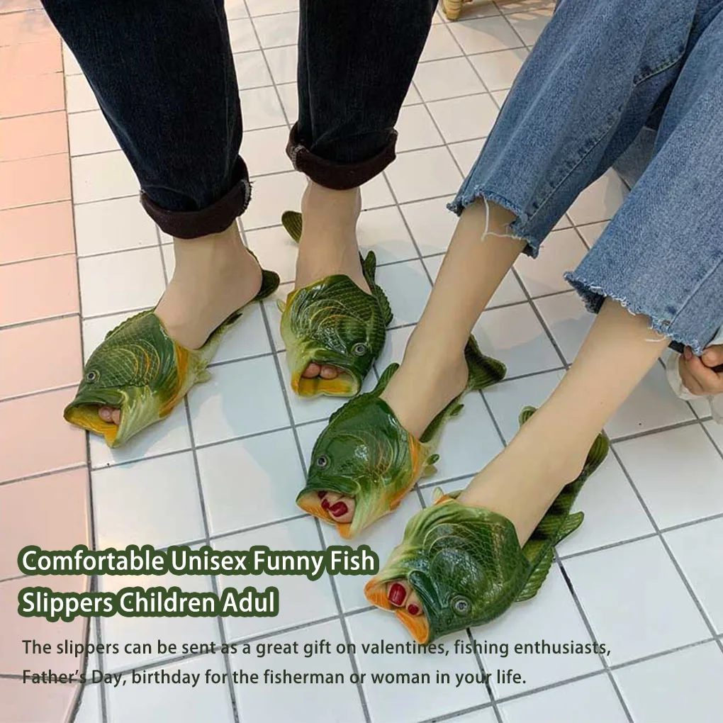 Funny Fish Slippers Footwear Family Shoes Beach Sandals Large Size Green