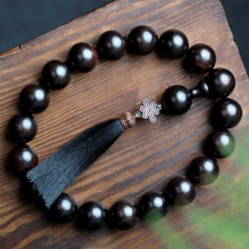 UMQ Original Handheld Bracelet Purple Sandalwood Ebony Agarwood Older Material Made Prayer Beads Couple Crafts Tassel Jewelry