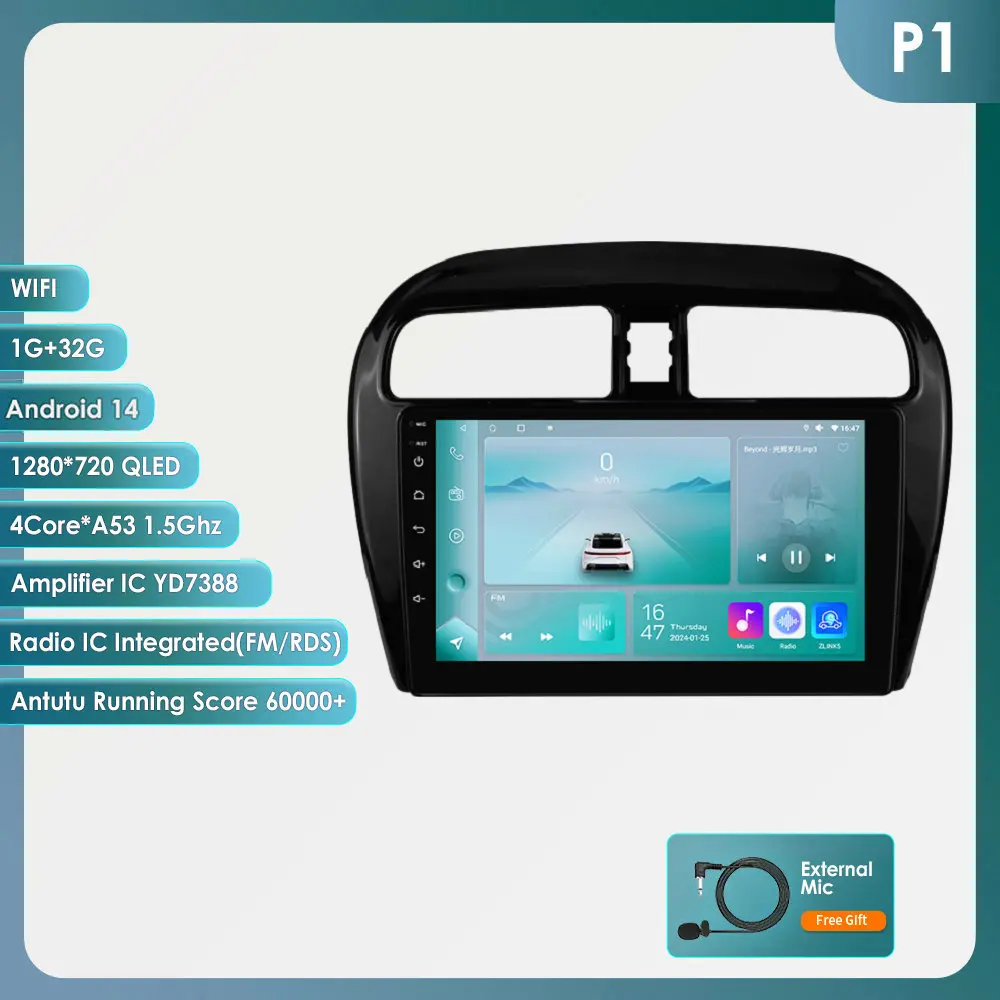Hizpo Autoradio Carplay 4G AI Systemen Android Autoradio voor Mitsubishi Mirage/Space Star 2012-2023 multimedia Video Player GPS