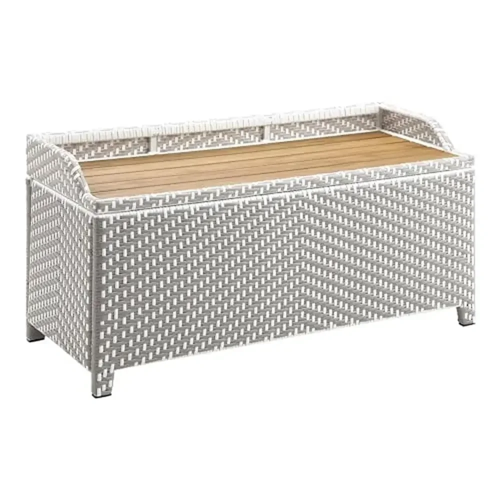 Outdoor Storage Bench French Style Diagonal Wicker Seat 2 Grey White 41