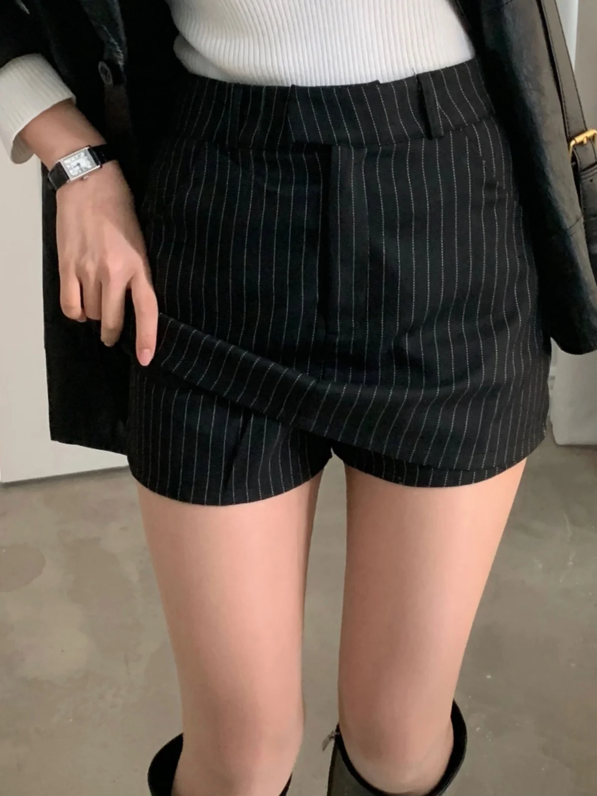 

High Waist Casual Stripe Women's Shorts Spring 2025 A-Line Skirt Pants Elegant Versatile Korean Style Commute Wide Leg Pants