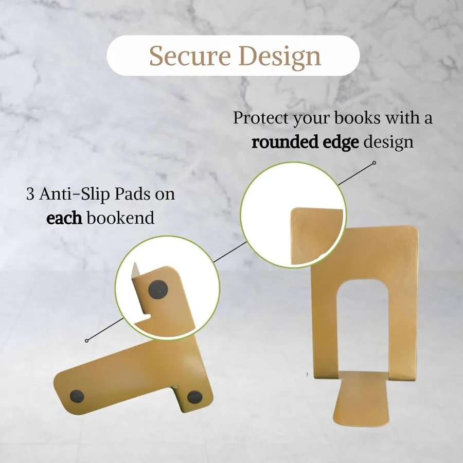 8 قطع من الدفتين الذهبية للأرفف من الدفتين المعدنية شديدة التحمل تدعم الكتب الثقيلة توقف الذهب المزخرف للمنزل أو المكتب ديكو #4