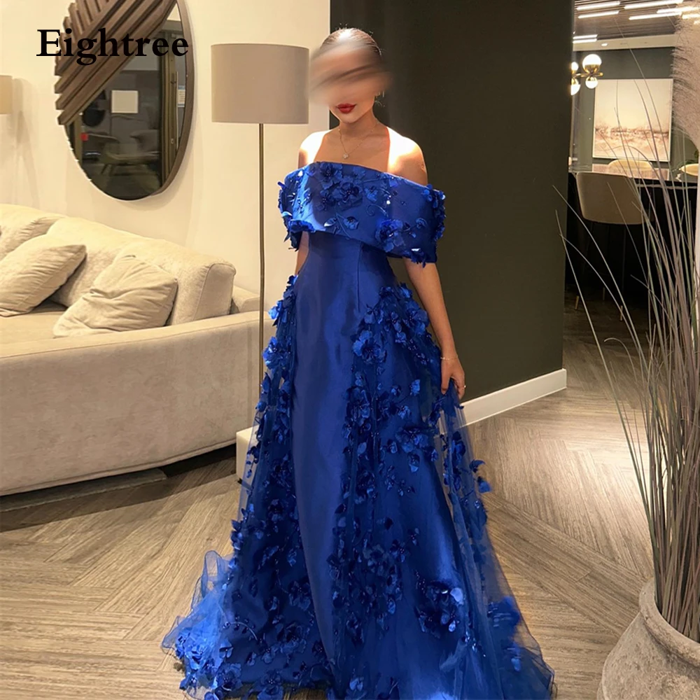 Eightree Royal Blue Formal Occasion Dresses Luxury Dubai Women Off the Shoulder Satin Elegant Long Saudi Arabia Evening Dress