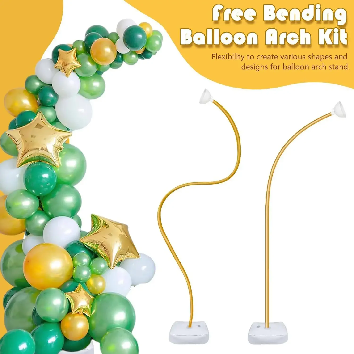 Gold Balloon Arch Stand with Base Free Bending White Arch Frame Wedding Birthday Party Decoration
