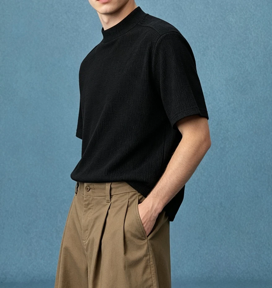 Simple and Trendy Design Sense Loose Small Turtleneck Top Men's 2026 Summer New Short-sleeved T-shirt
