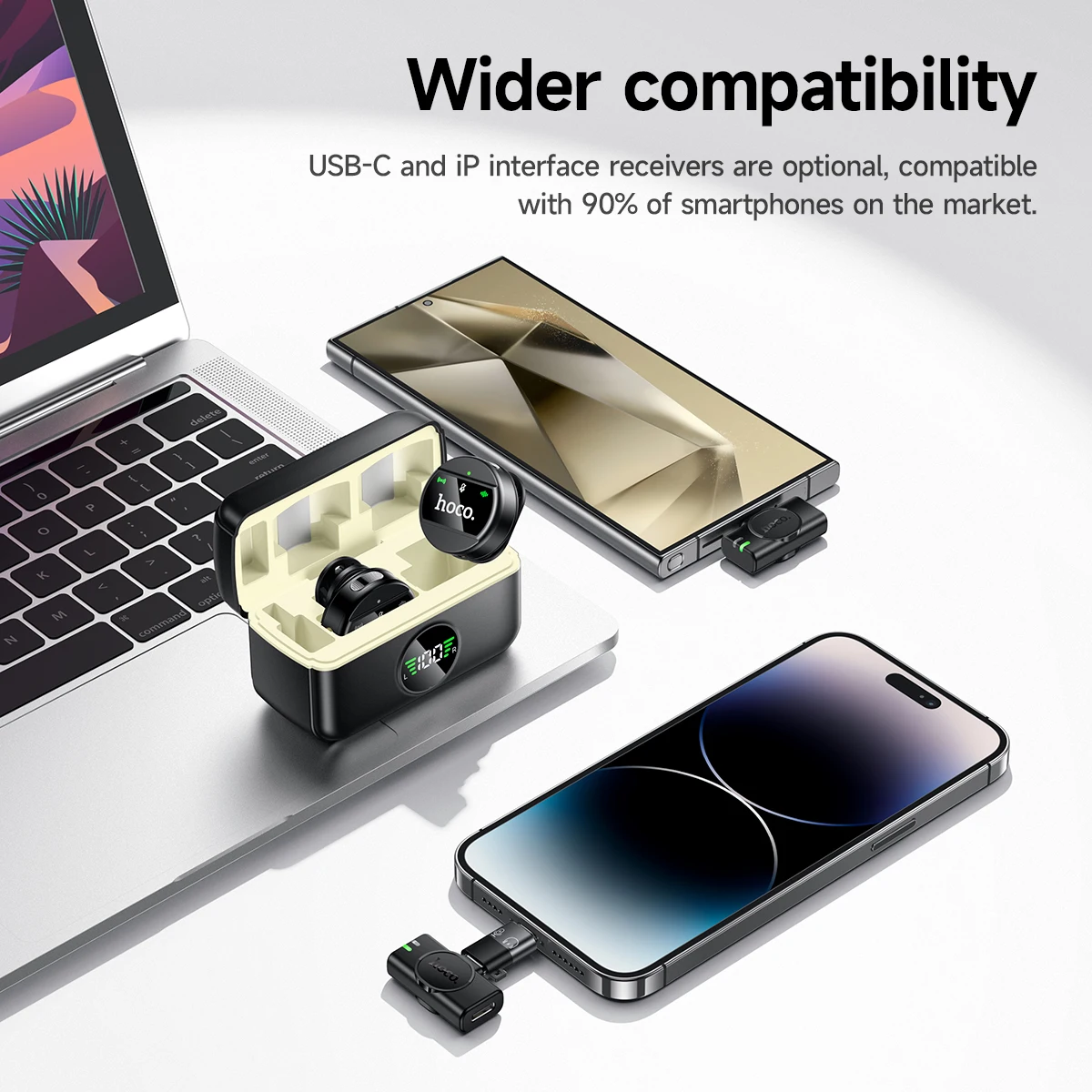 HOCO L22 2-in-1 Wireless Digital Microphones Magnetic Lavalier For iPhone Type-C Samsung Smart Mobile Phone TK Audio Live Device view 6