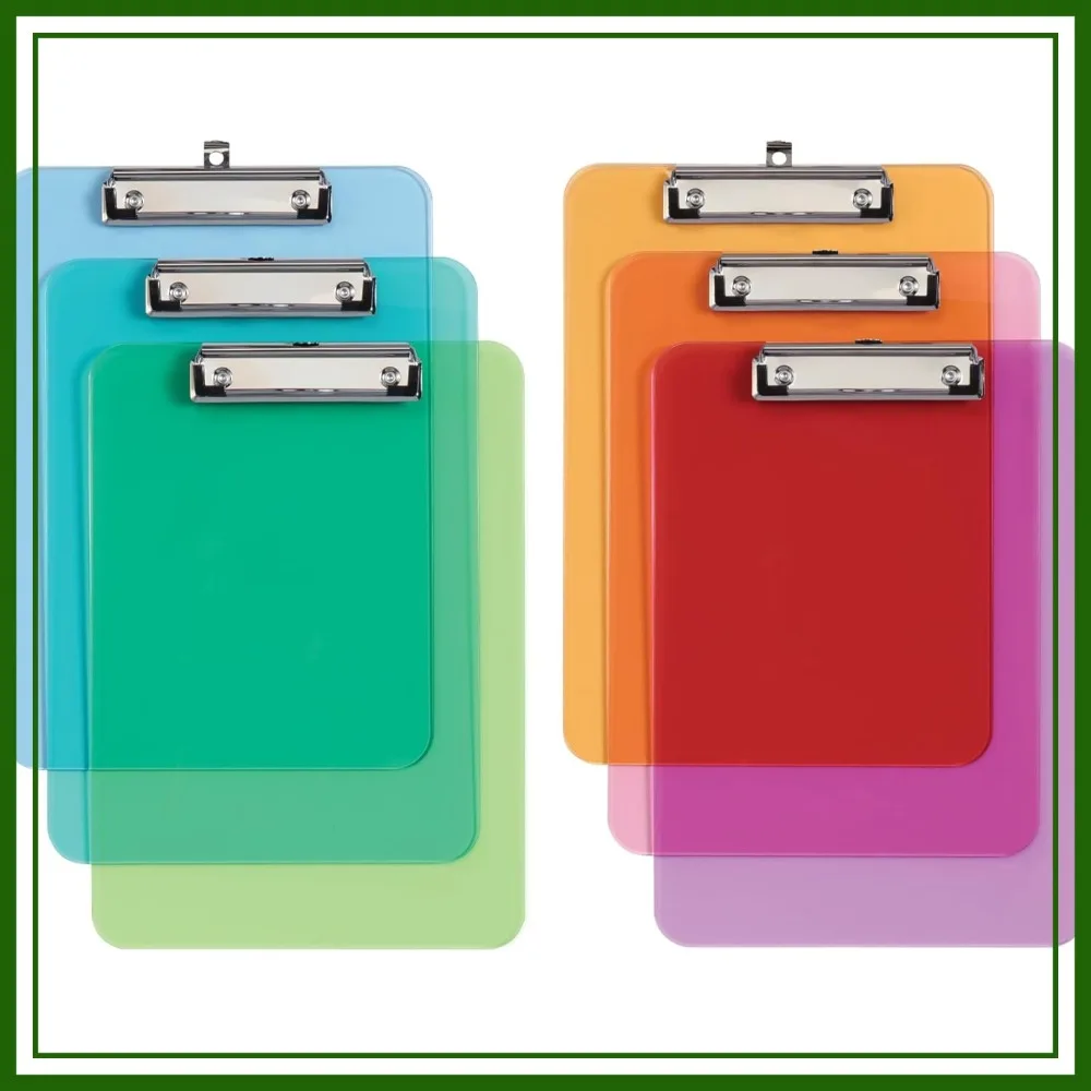 

Plastic Clipboards with Metal Clip, 12.5x9 Inches, 6 Pack Assorted Colors, Writing Surface with Hanging Loop