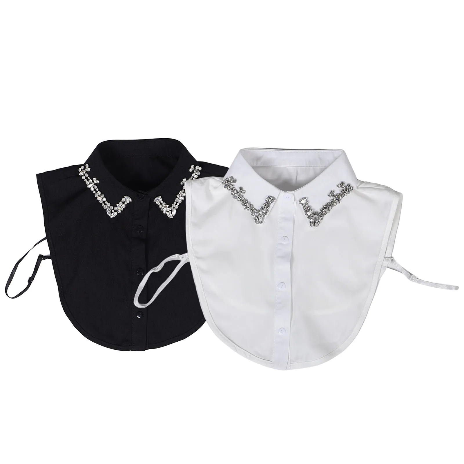 

2Pcs Fashion Fake Collar Faux Rhinestone Shirt Inserts Detachable Jeweled Glass Comfortable Material