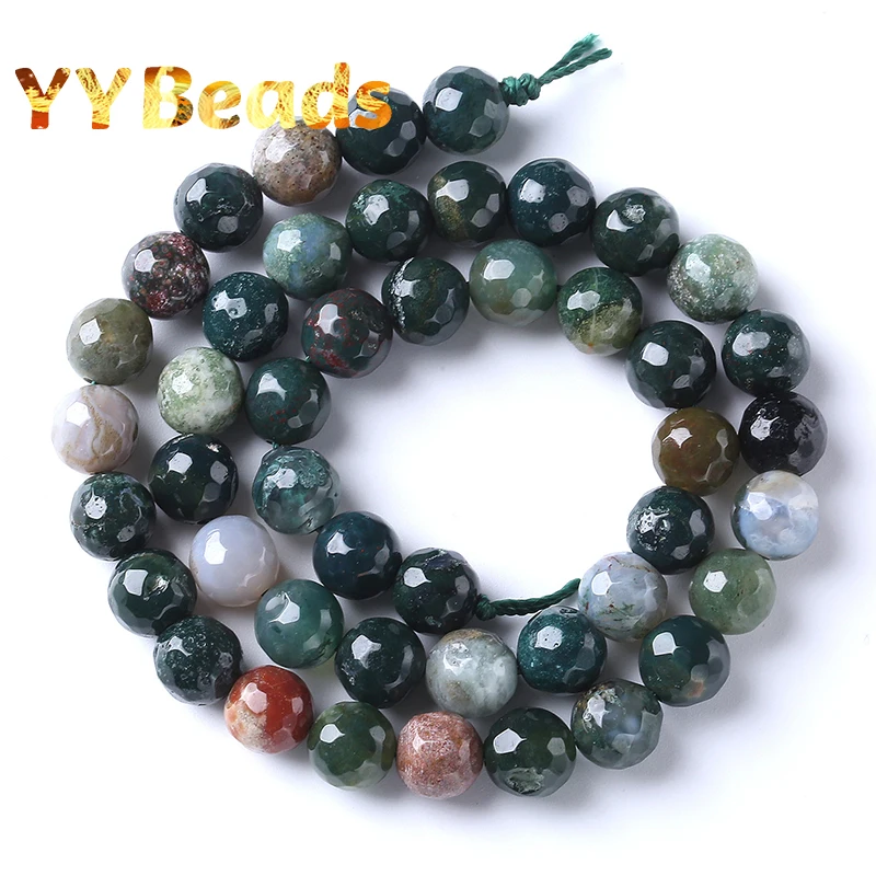 Faceted Natural Stone Beads Indian Agates Round Loose Spacer Beads For Jewelry Making DIY Bracelet Accessories 4 6 8 10 12mm 15\