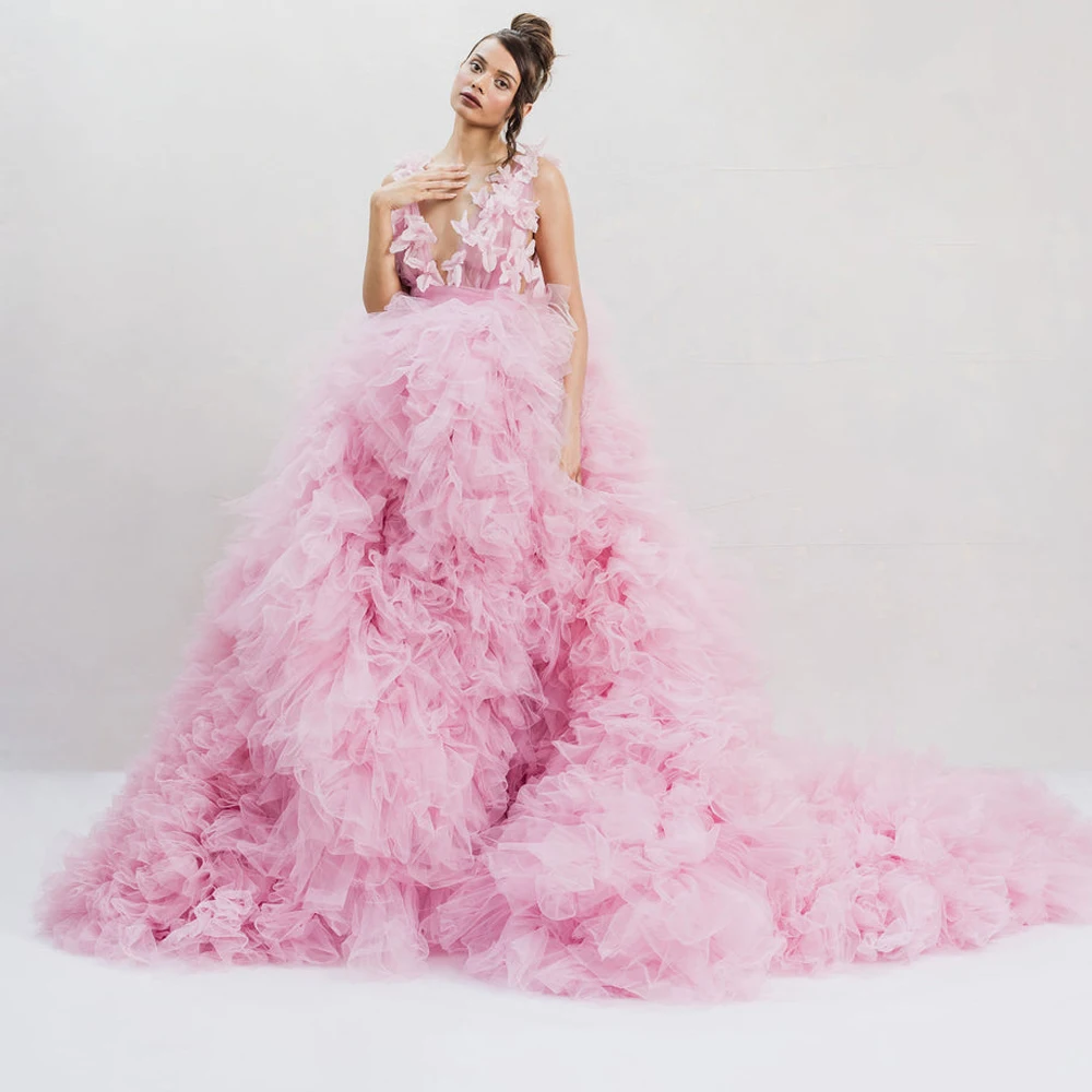 

Amazing Layered Tulle Prom Party Skirt Elastic Waist Ball Gown Tiered Wedding Skirts Long Train Bridal Photoshoot Skirt NO TOP