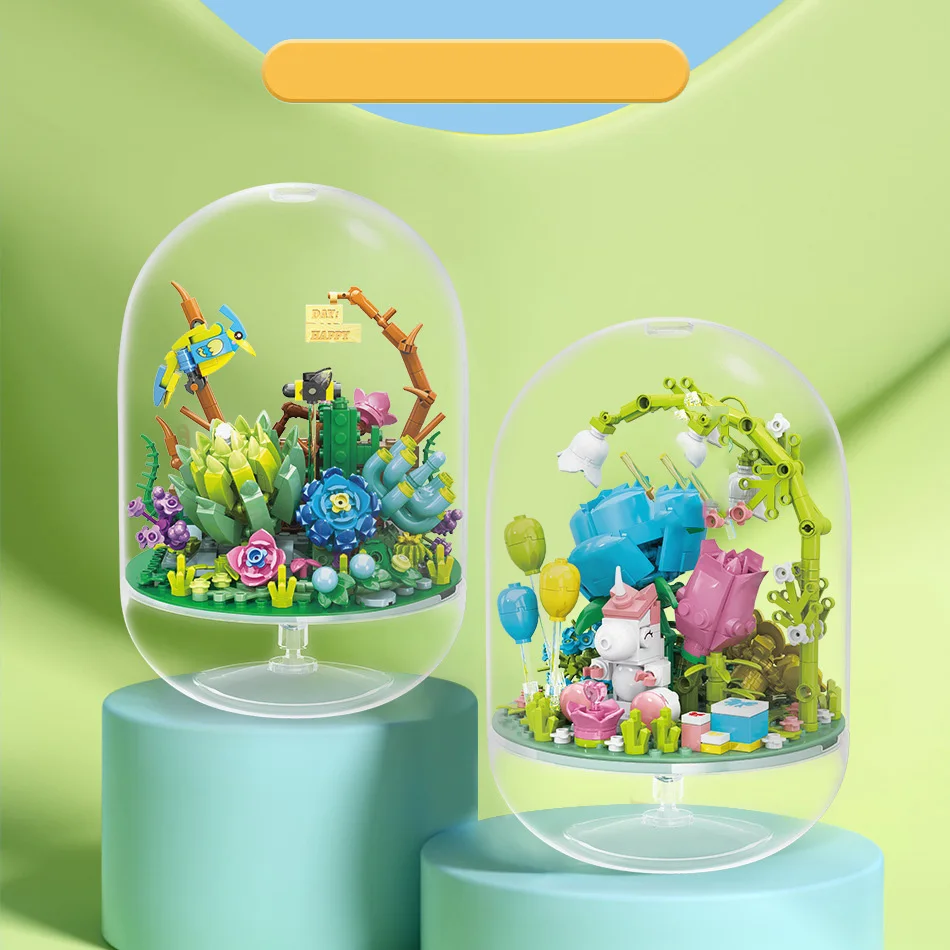 

Creative Animal Miniature Capsule Scene Mini Block Potting World Unicorn Birds Building Brick Spirit Figures Toy for Kids Gift