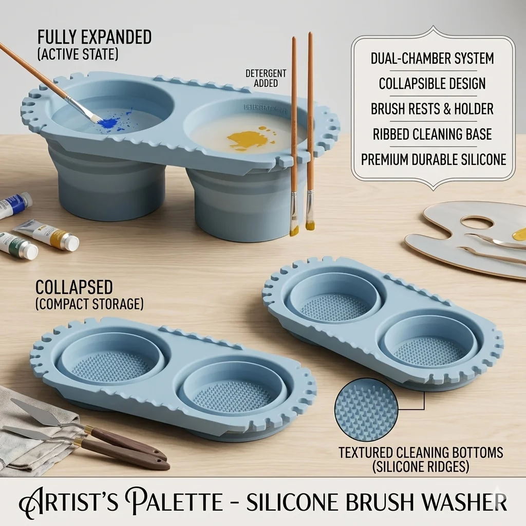 Silicone Foldable Double Layer Brush Basin Portable Cleaner Drying Light Bucket Artists Outdoor Sketching Mother Supplies Gift