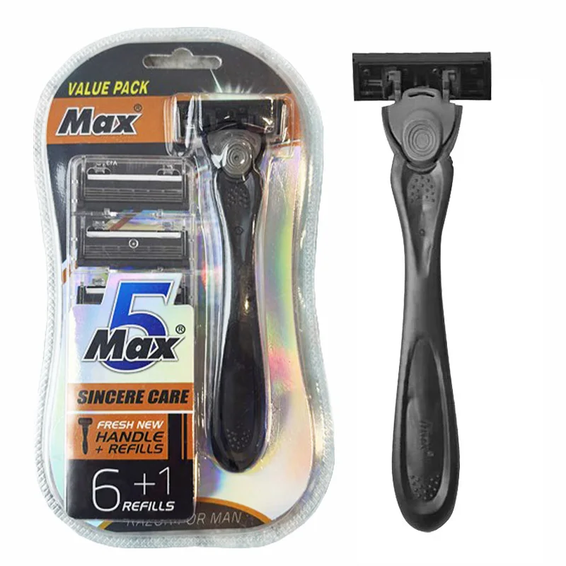 5 pçs máquina de barbear para homens cinco camadas de aço inoxidável manual barbeador estilo antigo lâminas substituição cortador cabeça ferramenta titular