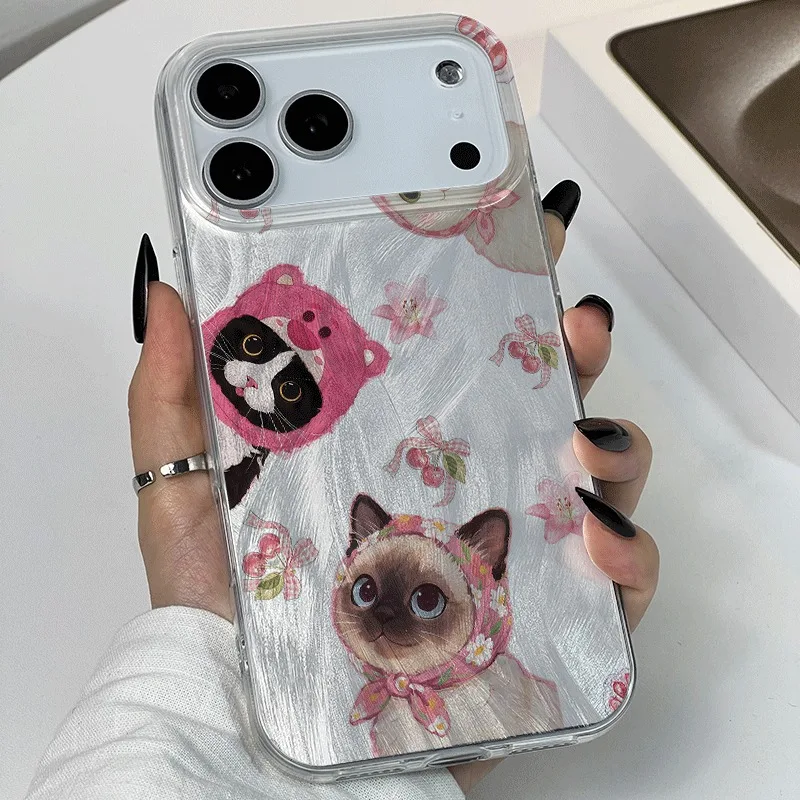 

Phone Case For Xiaomi Redmi Note 11 12 13 Pro 4G 14 Pro Plus 5G Redmi 13 14C 13C Cute Cat with Flowers And Cherries Couple Cover