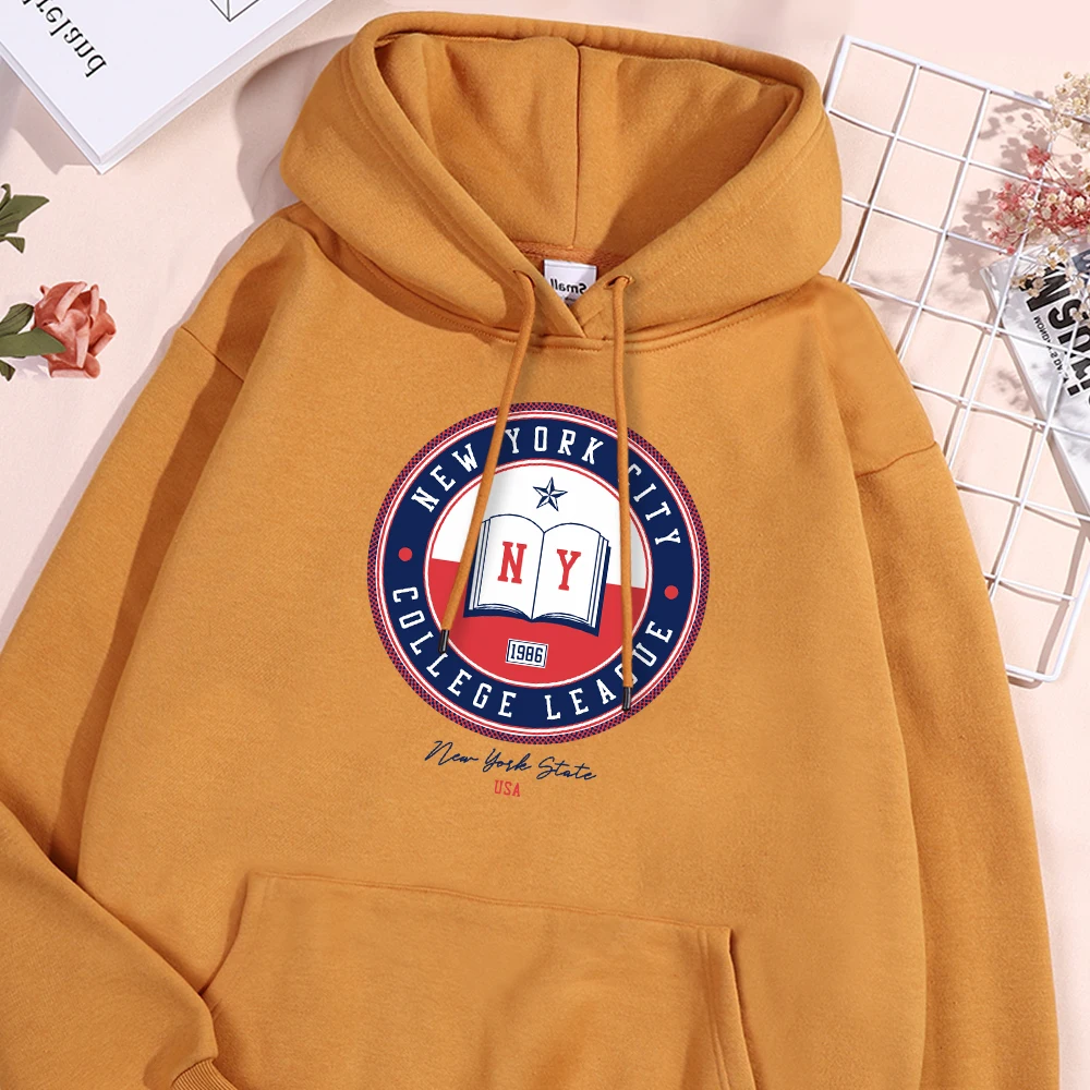 

New York City College League Letter Male Hoodies Simple Fleece Comfortable Hoodie Pullover Soft Autumn Hoody Streetwear Clothing