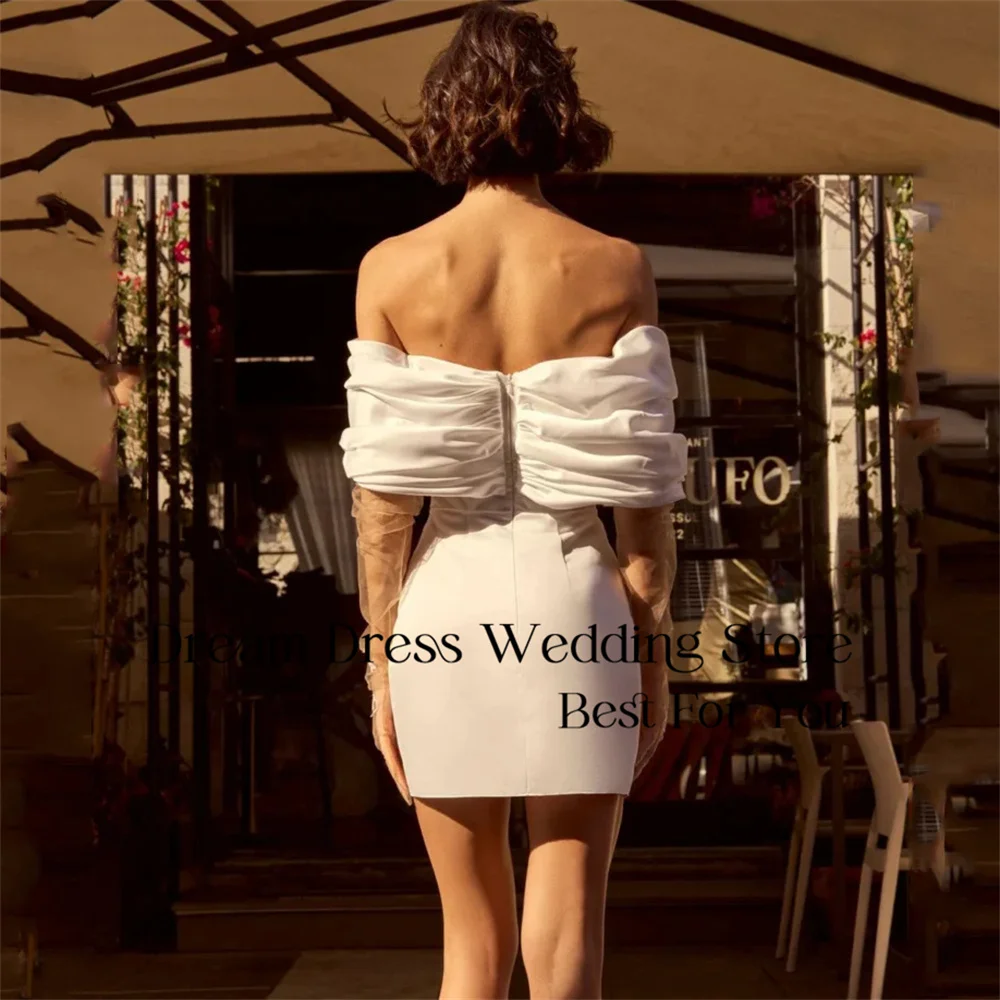 DREAM Off The Shoulder Sheath Short Wedding Dress Women 2025 Open Back Pleat Above-Knee Bridal Gown Vestidos De Novia Customized