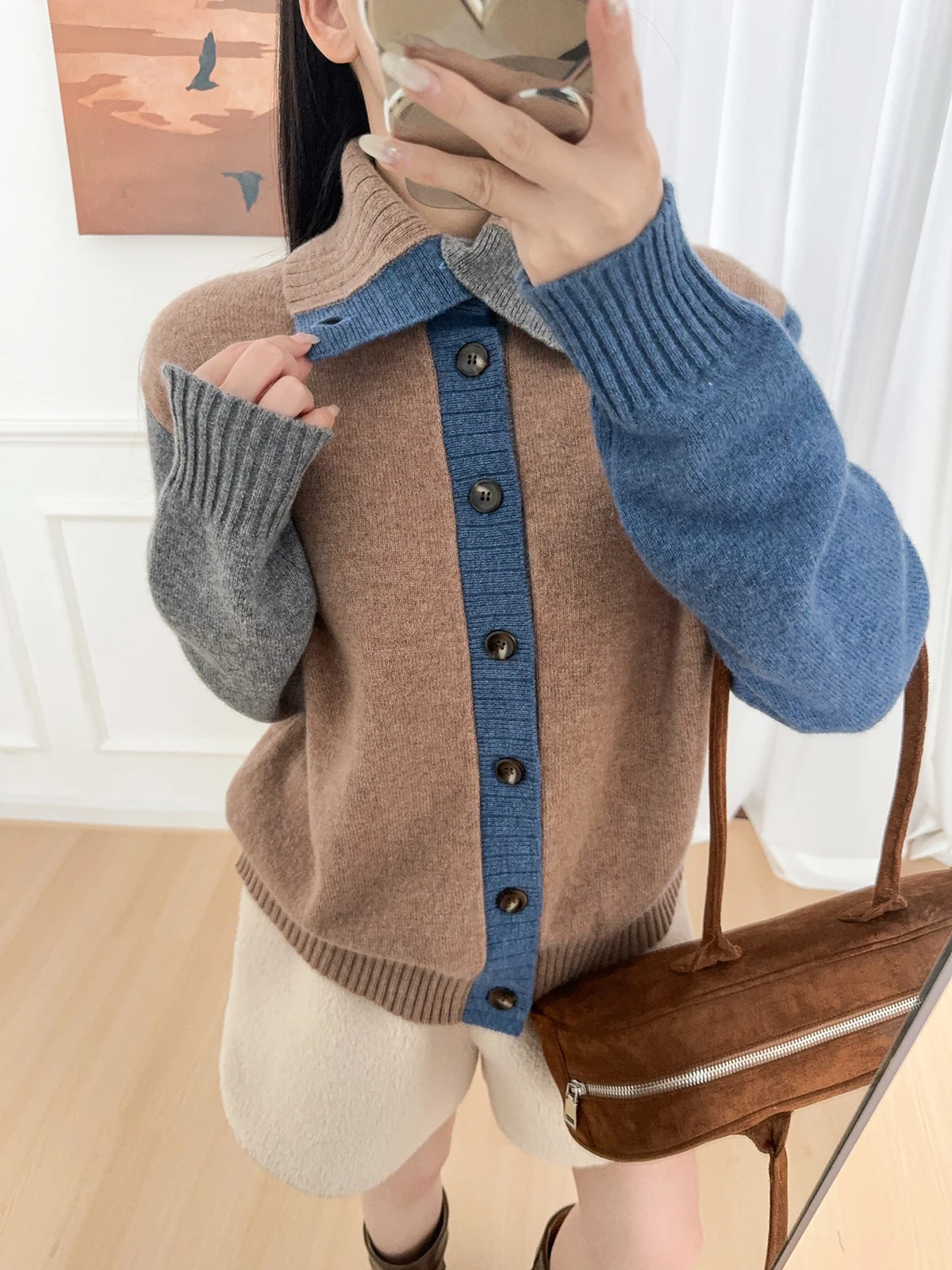 

Свободный корейский вязаный шерстяной свитер с длинными рукавами для женщин, модный кардиган с воротником, осенне-зимняя верхняя одежда