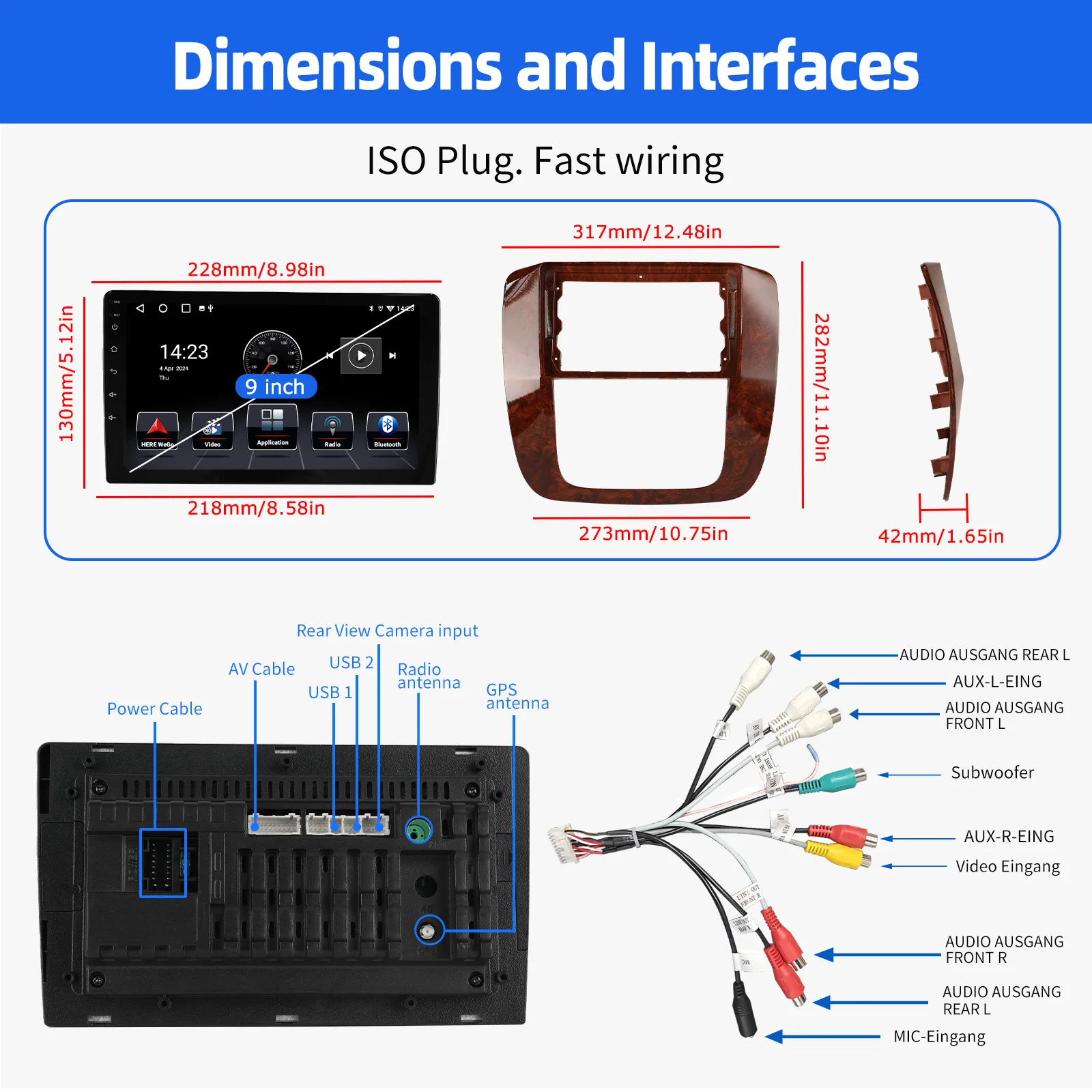 9インチ GMC シボレー 2007-2014 タホ サバーバン ワイヤレスCarPlay Android14 ラジオ ステレオ WiFi GPS Bluetooth タッチスクリーン SWC+DVR&カメラ
