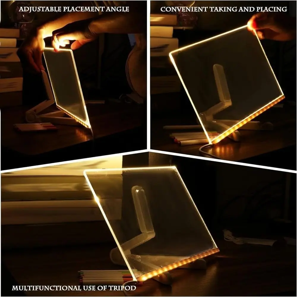 New LED Acrylic Message Note Board Dry Erase Board Erasable Children Drawing Boards With Bracket Bedroom Night Lamp