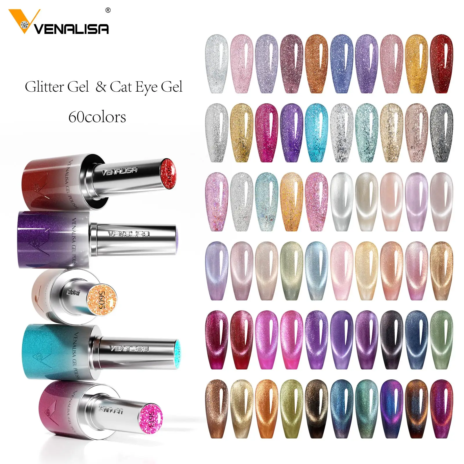 5 Stück Venalisa HEMA/TPO-freier Cat Eye Gel Magnet Ultra Flash Nagellack Diamant-Glitzer UV LED Lackiergel – Detail 8