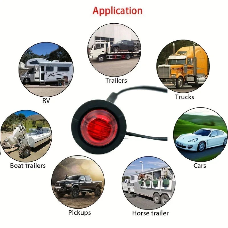 2/10PCS LED Side Marker Lights 3/4 Inch Clearnce Front Rear Indicators for Truck Car Bus Trailer Van Caravan Boat Taillight