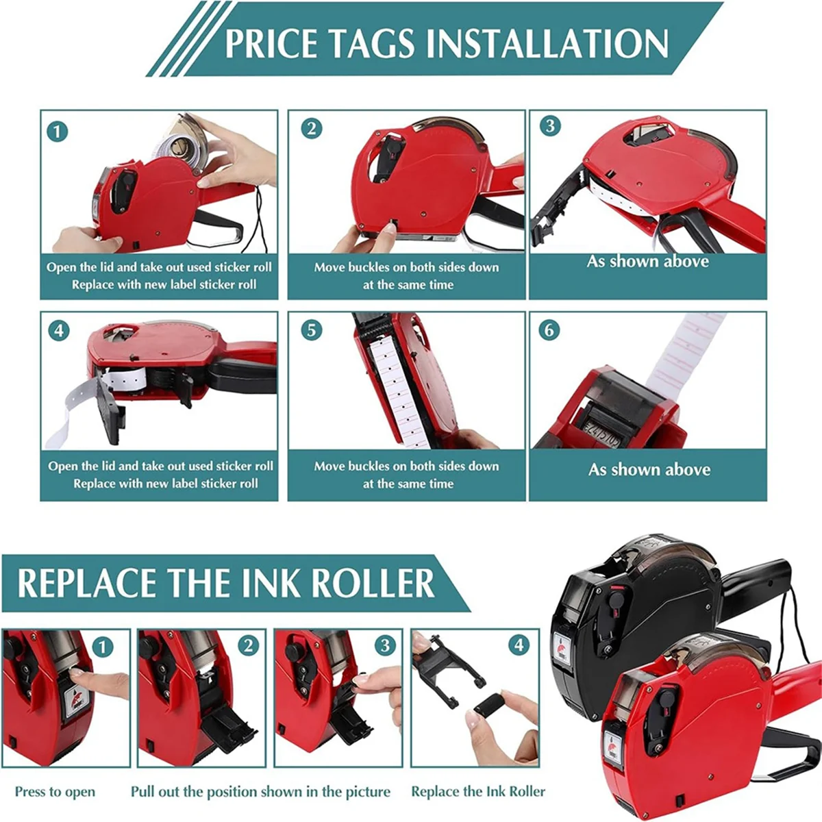 Get! 2 Pcs 8 Digits Price Tag-Gun, Pricing-Gun Kit with 20 Rolls Blank White Sticker Labels and 6 Ink Refill