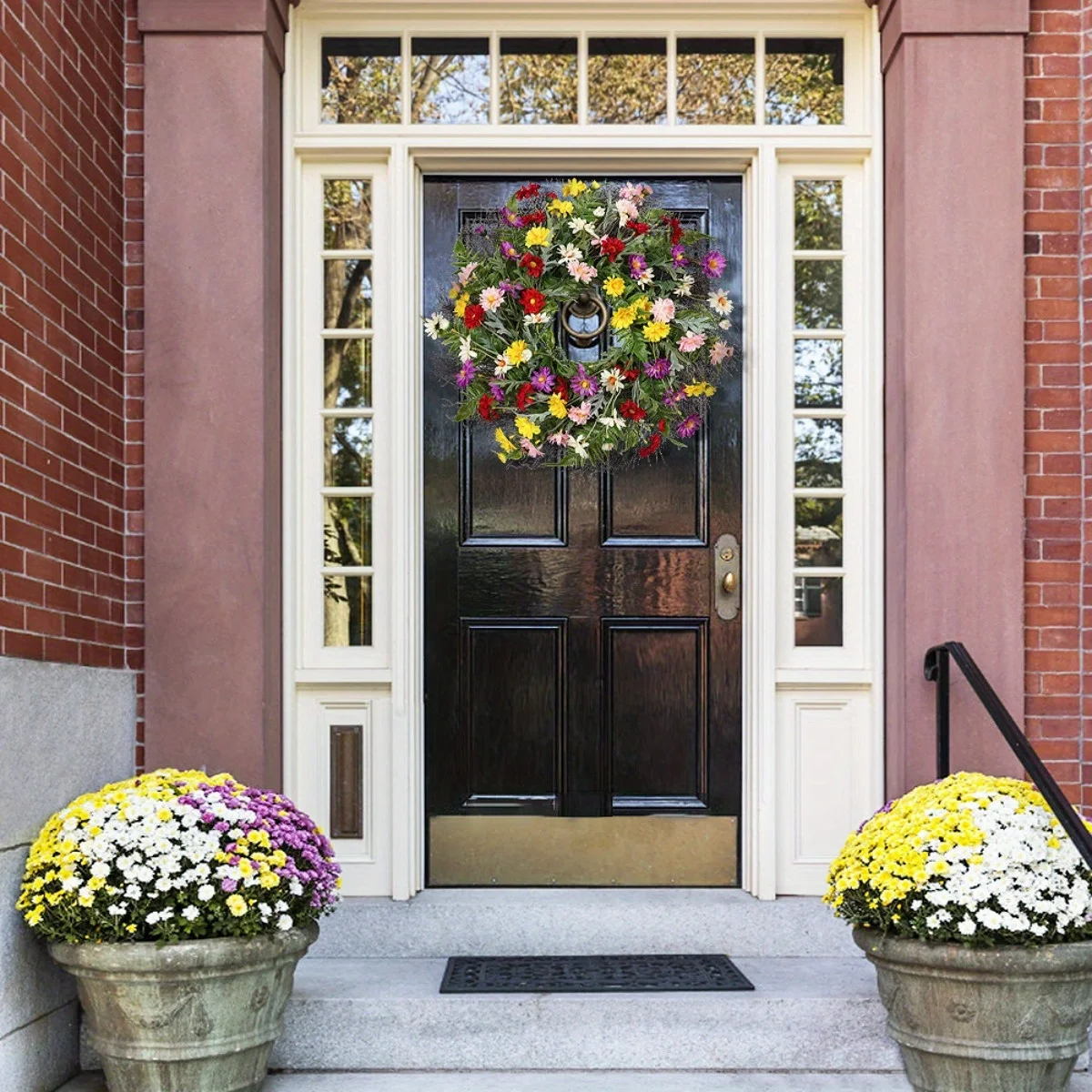 

Spring Wreath 17.7 Inch Summer Wreaths for Front Door, Wildflowers Wreath, Artificial Flower Wreath with Colorful Daisy