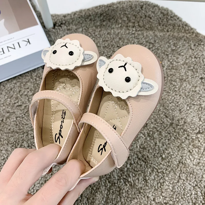 Children Leather Shoes Cute Cartoon Sheep Korean Soft Sole Non-slip Princess Flats Spring New Round Toe Shallow Girls Shoes