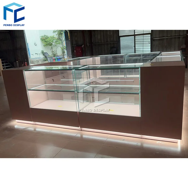 

2025customized.Retail Shopping Mall Jewelry Kiosk Custom Wooden Materials Jewelry Display Kiosk With Display Counter