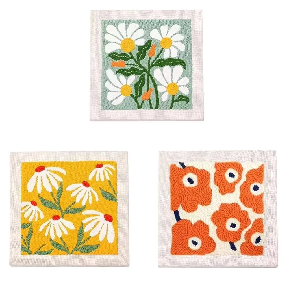 

DIY Craft Flower Punch Needle Set Floral Pattern 25x25cm Embroidery Material Kits Fabric Yarns Handmade Floral Wool Felting Set