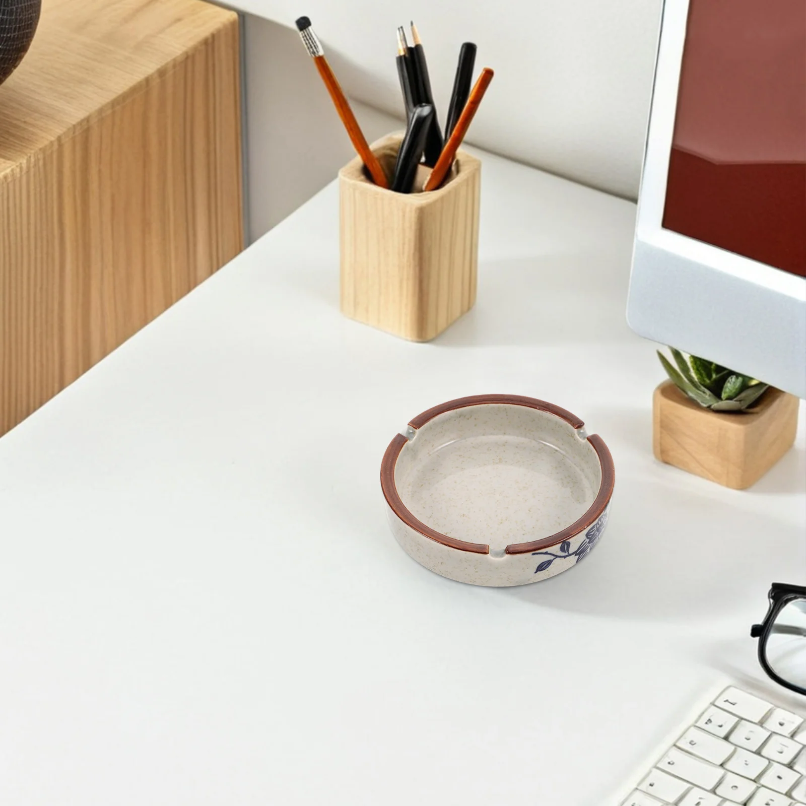 

Ash Holder for Indoor Ceramic Ashtray Windproof Bowls Smoking Vintage Patio Balcony