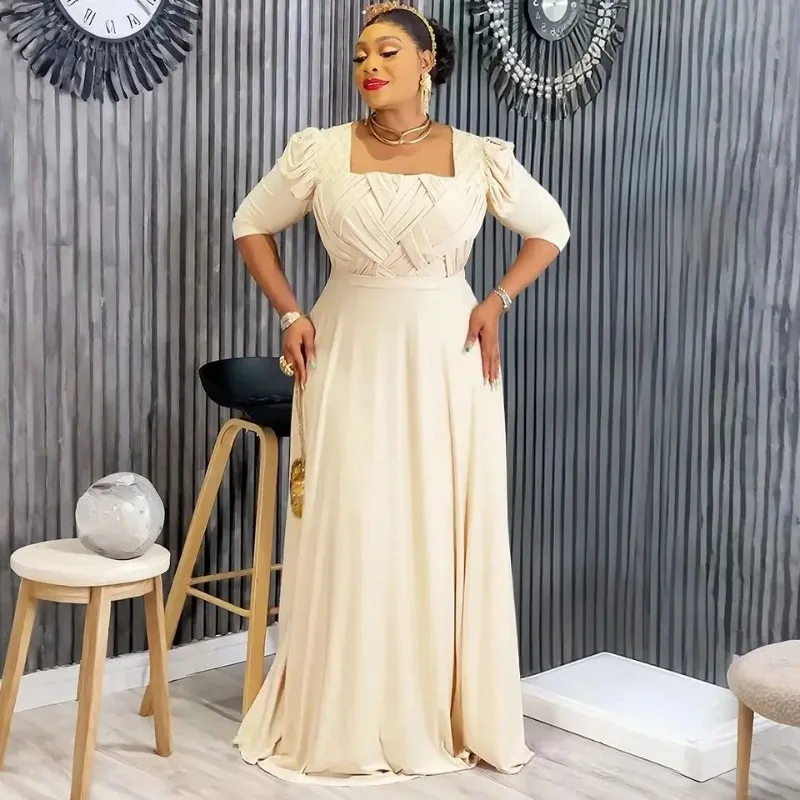 

Elegant Turkish Muslim Maxi Evening Gown Half Sleeve Wedding Dress New Fashion African Party Dress for Women 2026