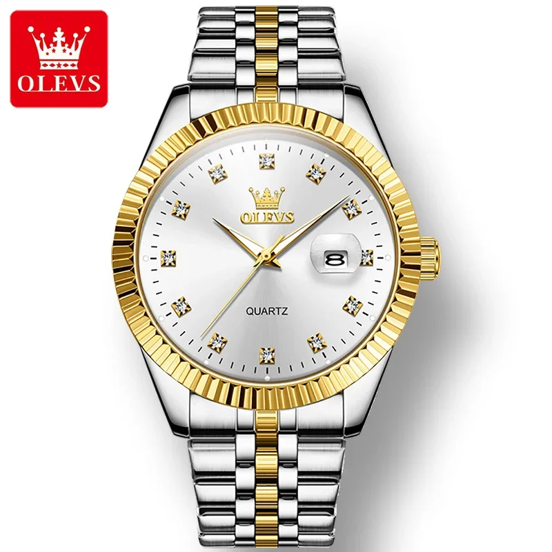 OLEVS 5526 Stainless Steel Strap Fashion Watches For Men, Luxury Diamond Waterproof Quartz Men Wristwatches Luminous Calendar