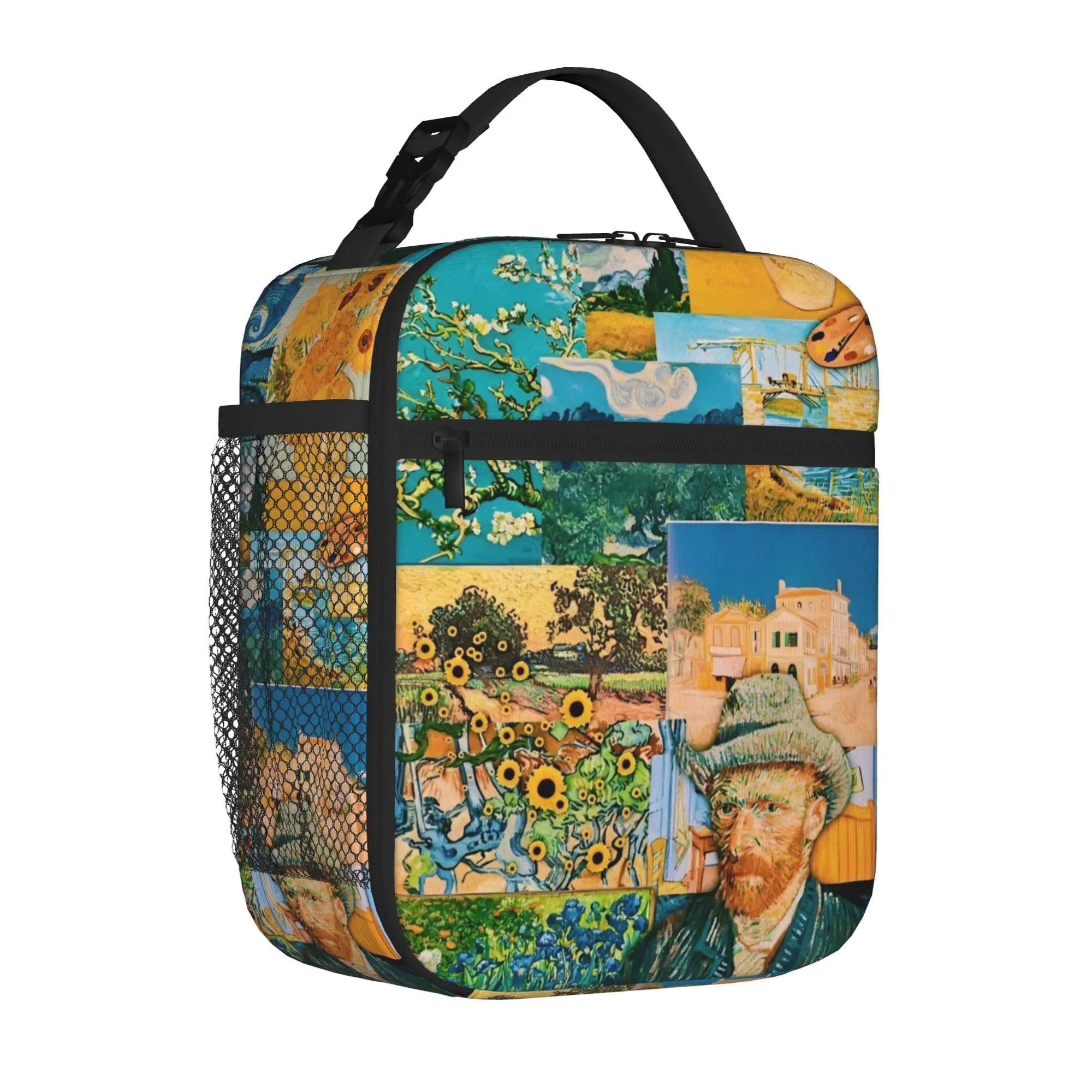 Van Gogh Art Oil Paintings Portable Thermal Cooler Bag Sunflowers Starry Night Reusable Insulated Lunch Bags Food Bento Box