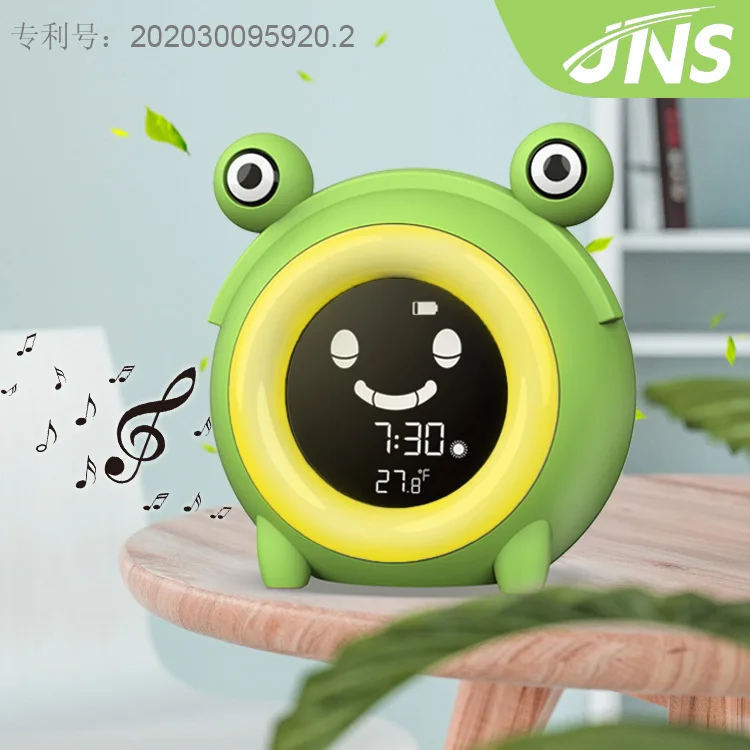 Green Creative Cartoon Frog Alarm Clock Children Sleep Training Clock With Night Light Usb Powered Lcd Smart Alarm Clock