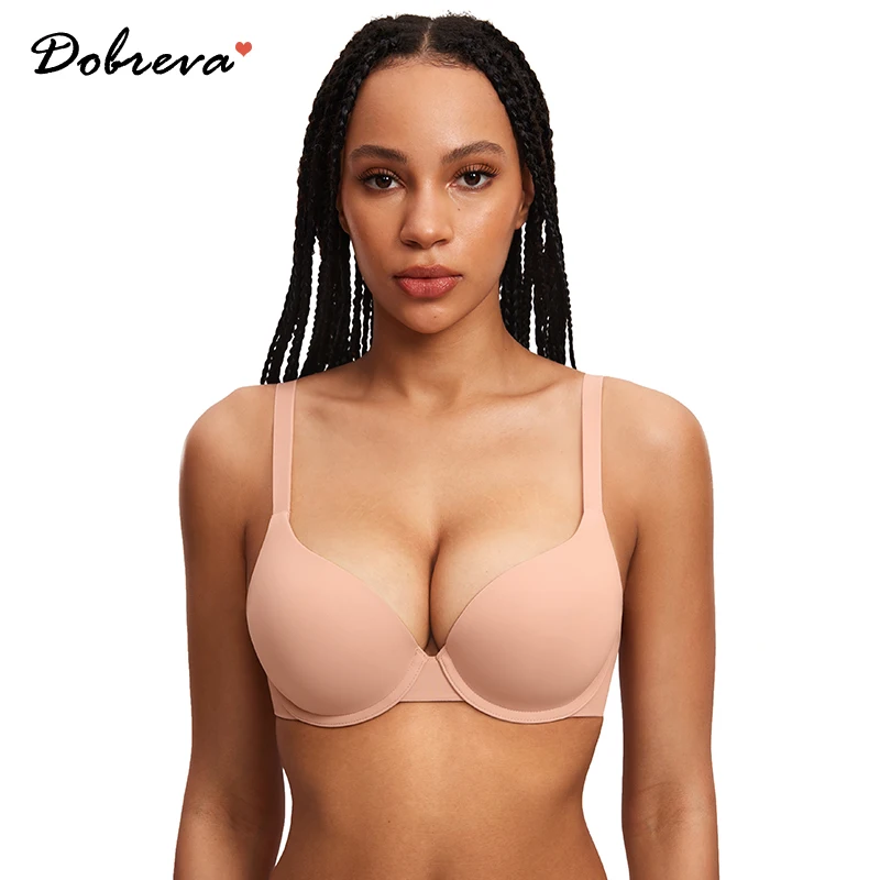 

DOBREVA Women's Push Up T-Shirt Bra Underwire Padded Bras Plunge Full Coverage Smooth