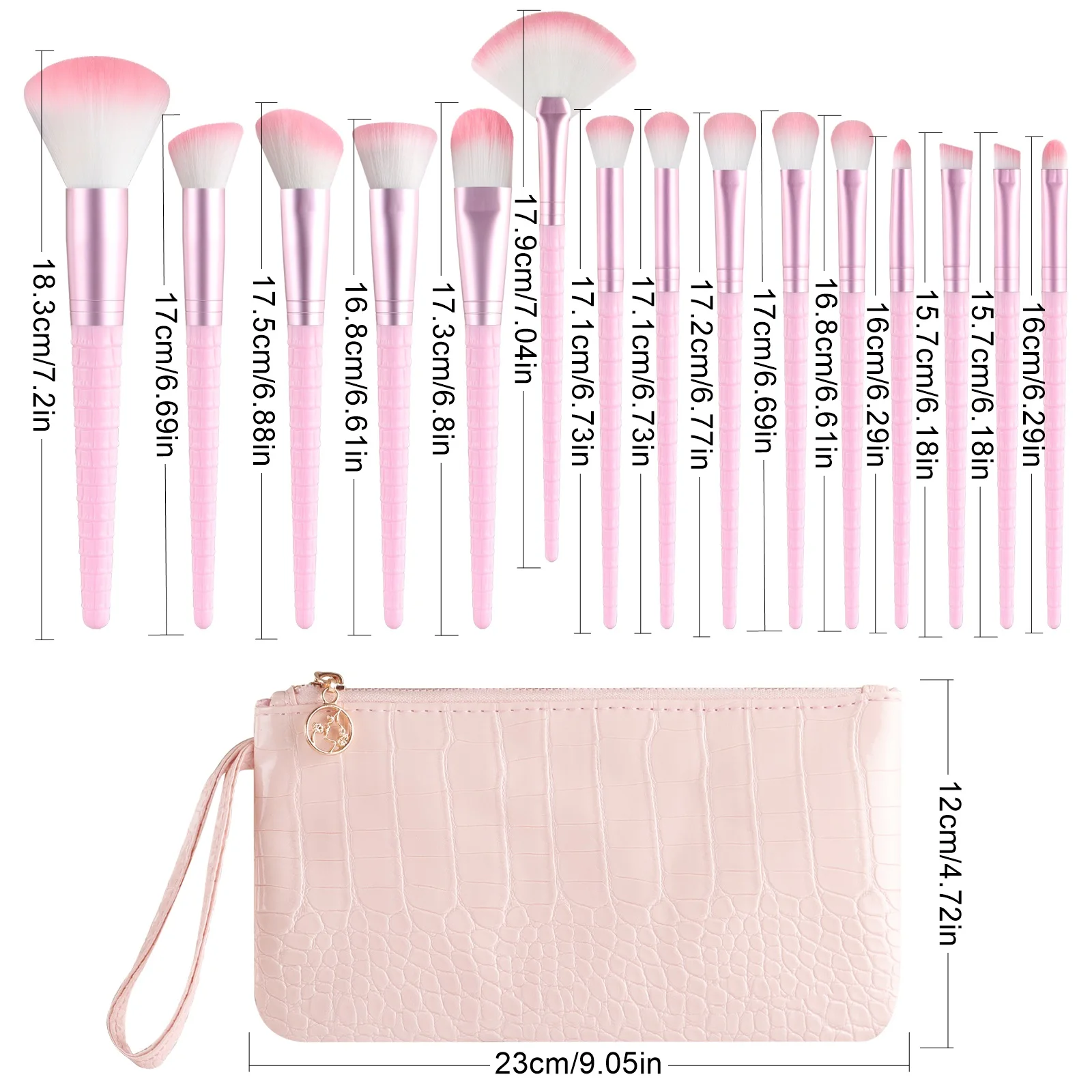 Ensemble de Pinceaux de Maquillage Professionnels, Sac Cosmétique à Fermeture Éclair, Rapide à Appliquer et Facile à Transporter en Sortie, 15 Pièces