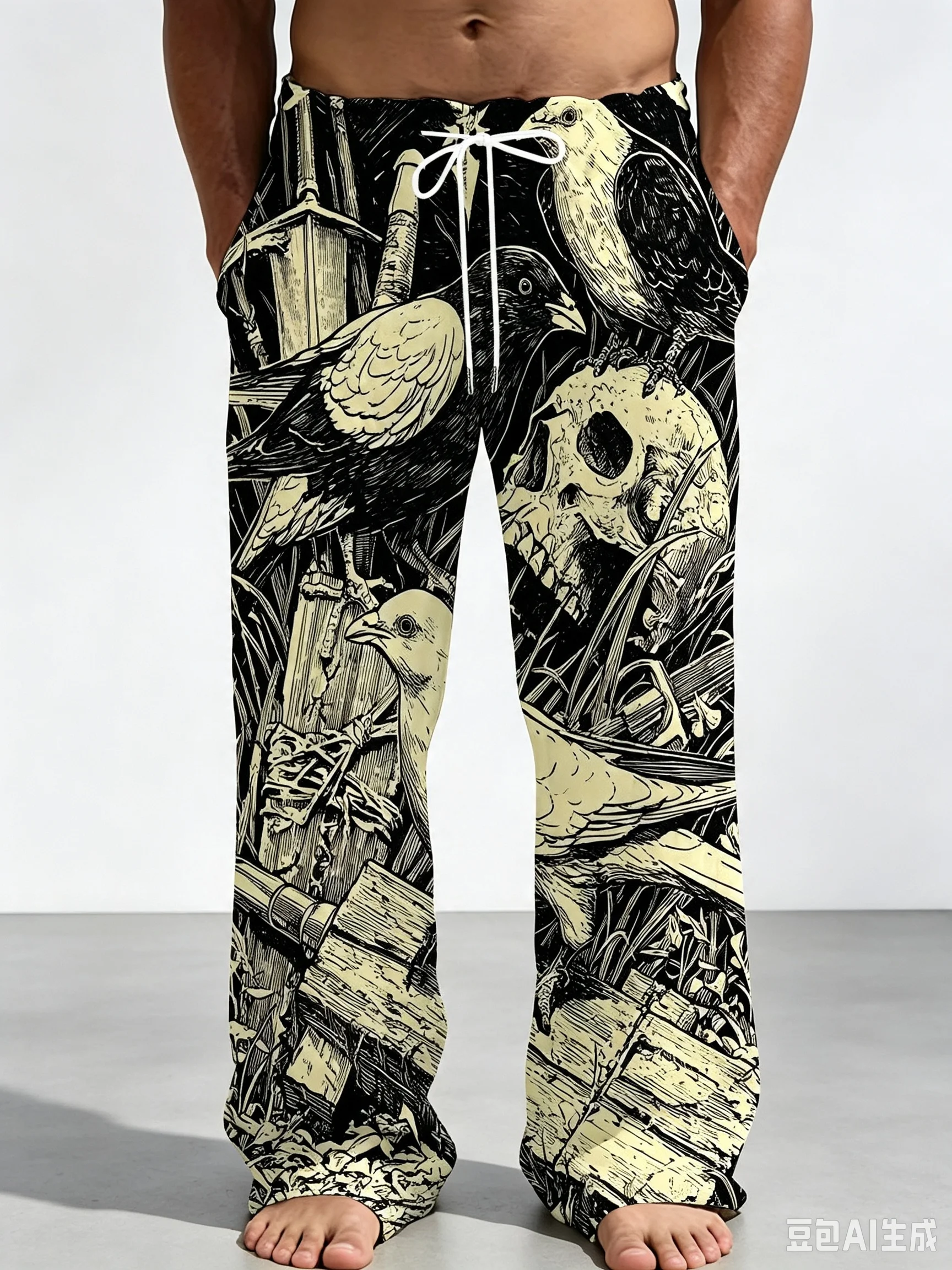 New Arrivals Gothic Tribal Skull Unisex Straight Leg Pants Abstract Thorn Graphic Trousers Dark Streetwear for Club Daily Casual