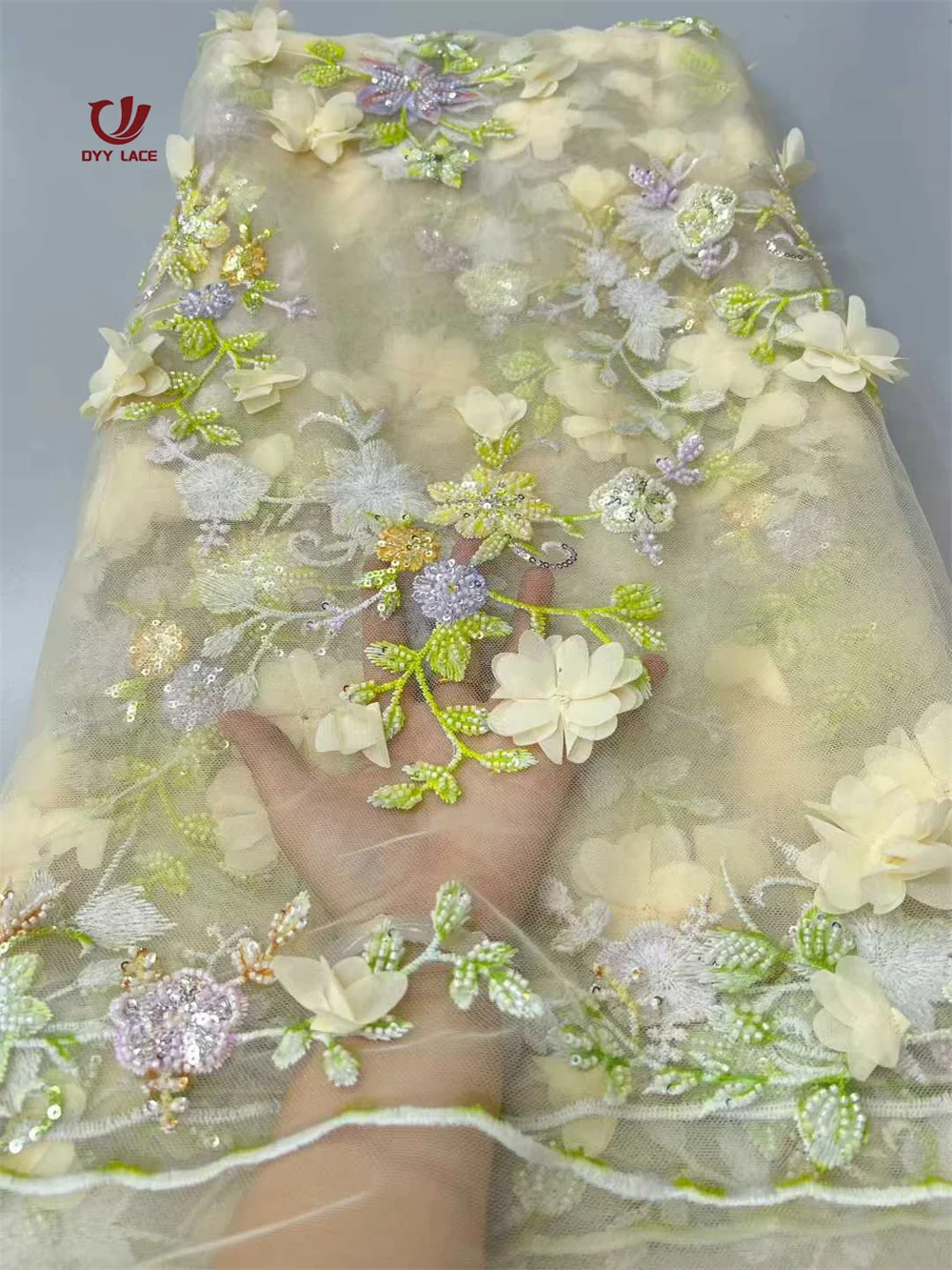 

Роскошная африканская кружевная тюлевая ткань 2025, французская 3D цветочная вышитая аппликация с блестками, ткань для вечерние, швейный материал, 5 ярдов
